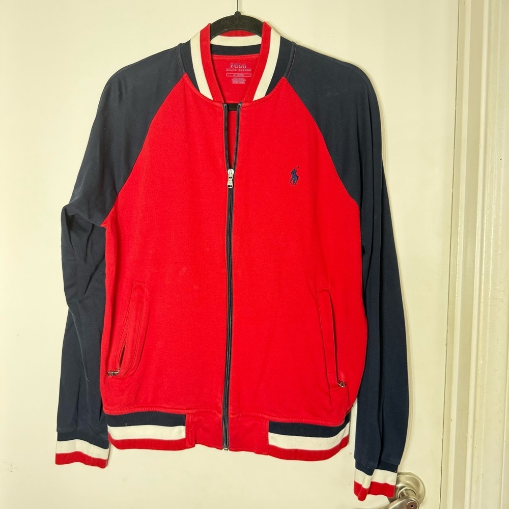 Polo Ralph Lauren Red & Navy Zip Up Sweater Jacket Men’s M | Excellent Condition - Picture 2 of 9